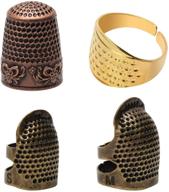 🔧 adjustable metal finger shield ring: 4 piece sewing thimble hand-working thimble finger protector - essential diy sewing tools & accessories for needlework and fingertip protection logo