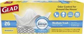 img 4 attached to Glad Medium Quick-Tie Trash Bags: OdorShield 8 Gallon White Trash Bag with Febreze Fresh Clean - 26 Count (Pack of 6)