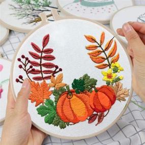img 3 attached to 🎃 Craft an Autumnal Delight with Louise Maelys Beginners Embroidery Kit: Fall Pumpkin Wreath Cross Stitch for Adults