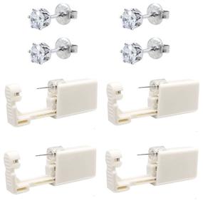 img 4 attached to 💎 Silver 4-Pack Self Ear Piercing Gun Kit with Disposable Earring Studs - Safety Ear Piercing Gun Tool