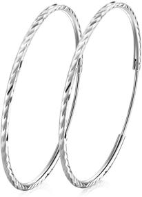 img 4 attached to T400 925 Sterling Silver Hoops - Diamond Cut Round Circle Lightweight Hoop Earrings, 2mm Thickness, Small and Large Sizes (25mm, 35mm, 45mm, 55mm, 65mm, 75mm) - Perfect Gift for Women and Girls