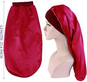 img 3 attached to 🌙 2-Pack Long Satin Sleep Cap for Women - Ideal for Big Braids - Includes Hairband