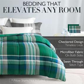 img 2 attached to HOS LINENS Queen Green Comforter: All-Season Lightweight Plaid Fluffy Quilted Duvet Insert for Holiday