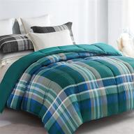 hos linens queen green comforter: all-season lightweight plaid fluffy quilted duvet insert for holiday logo