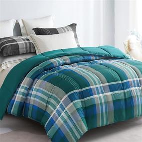 img 4 attached to HOS LINENS Queen Green Comforter: All-Season Lightweight Plaid Fluffy Quilted Duvet Insert for Holiday