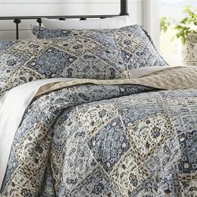 img 2 attached to 🛏️ Stone Cottage Reversible Quilt Set - 100% Cotton, Lightweight & Breathable Bedding with Matching Shams, Pre-Washed for Added Softness - Queen Size, Blue - Arell Collection