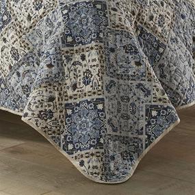 img 1 attached to 🛏️ Stone Cottage Reversible Quilt Set - 100% Cotton, Lightweight & Breathable Bedding with Matching Shams, Pre-Washed for Added Softness - Queen Size, Blue - Arell Collection
