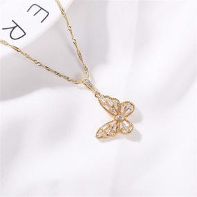 img 3 attached to 🦋 Women's/Girls' 14k Gold Plated Necklace: Butterfly, Angel, Star, Tree, Love Heart, Circle, and Shell Shape Pendant with Cubic Zirconia Inlay