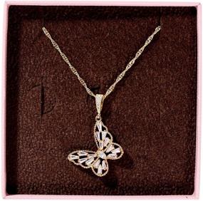 img 2 attached to 🦋 Women's/Girls' 14k Gold Plated Necklace: Butterfly, Angel, Star, Tree, Love Heart, Circle, and Shell Shape Pendant with Cubic Zirconia Inlay