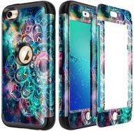 📱 shockproof hybrid rubber dual layer protective case cover for ipod touch 7th generation, lamcase 2019 ipod touch 7/6/5 case - mandala/galaxy design logo