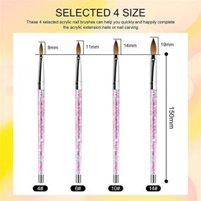 img 3 attached to 💅 Saviland Acrylic Nail Brush Set - 4pcs Professional Acrylic Brush Set for Acrylic Powder Application & 3D Nail Carving, Nail Art Brushes with Liquid Glitter Handle Sizes 4, 6, 10, 14