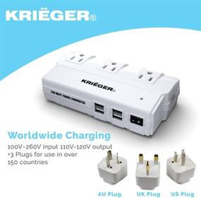img 3 attached to 🔌 Krieger Universal Travel Adapter with Step Down Transformer - 200W, 4 USB Ports, 6A Total Charging, 3 AC Sockets, UK/AU/US/ Worldwide Plug Adaptor