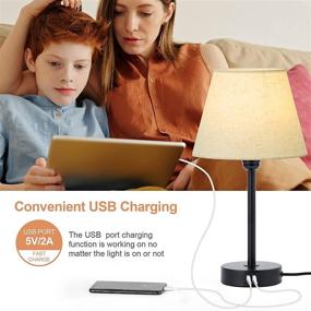 img 1 attached to 🌟 Yarra Decor Touch Control USB Table Lamp: Fully Dimmable Bedside Lamp with Flaxen Fabric Shade - Ideal for Bedroom, Living Room, Office, and More! (LED Bulb Included)