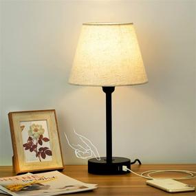 img 3 attached to 🌟 Yarra Decor Touch Control USB Table Lamp: Fully Dimmable Bedside Lamp with Flaxen Fabric Shade - Ideal for Bedroom, Living Room, Office, and More! (LED Bulb Included)