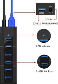 img 2 attached to 🔌 K&ZZ USB 3.0 Hub 6 Port 10W Data Hub Powered USB Hub USB Port Expander USB Splitter for Laptop PC Mobile HDD USB Flash Drive Black: Ultimate Connectivity Solution