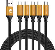 🔌 5 pack of 12-inch short usb type-c cables for fast charging (3a) - quick charger braided type c to type a cord for samsung galaxy s10/s20/s9/s8 plus, note 10/9/8, lg v50/v40/g8/g7 (1ft, gold) logo