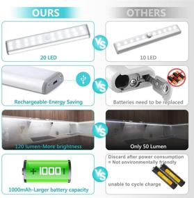 img 1 attached to Convenient and Illuminating LED Closet Lights: Rechargeable Battery-Operated, 20 LEDs, Magnetic 🔦 Bar, Motion Sensor - Perfect for Kitchen, Stair, Laundry, Counter - 3 Packs