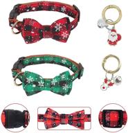 🎅 joysy christmas dog collar with adjustable bowtie, plaid pattern, soft cotton and leather, festive father christmas and christmas elk accessories, ideal gift for cats and dogs in 2022 logo