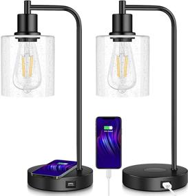 img 4 attached to 💡 Enhance Your Workspace with the Convenient Set of 2 Wireless Charging Industrial Table Lamps - Modern 3-Way Touch Control, Dimmable, and USB Port Included!