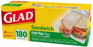 glad fold top sandwich bags: 🥪 convenient 180-count plastic bags for your on-the-go snacks logo