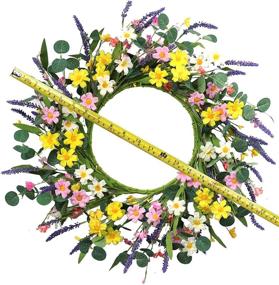 img 3 attached to 20” Daisy and Lavender Floral Wreath: Perfect for Spring and Summer Home Decor and Festivals