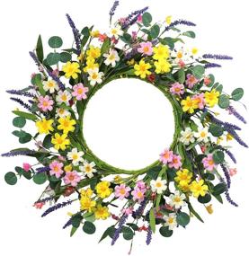 img 4 attached to 20” Daisy and Lavender Floral Wreath: Perfect for Spring and Summer Home Decor and Festivals