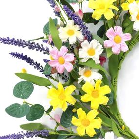 img 2 attached to 20” Daisy and Lavender Floral Wreath: Perfect for Spring and Summer Home Decor and Festivals