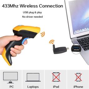 img 1 attached to Trohestar Wireless Barcode Scanner 1D USB Handheld Bar Code Reader Laser Cordless Data Collector Portable Terminal Inventory Scanner (Yellow)