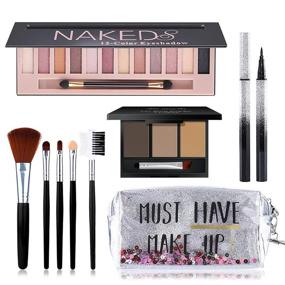img 4 attached to 💄 Complete Makeup Set: 12 Color Naked Eyeshadow, 5 Makeup Brushes, Waterproof Pencils, Brow Powder & Quicksand Bag – Perfect Gift for Women, Girls & Teens