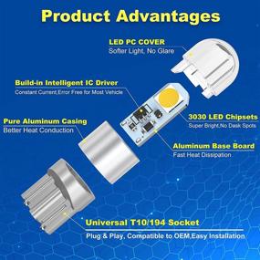 img 2 attached to 🚗 Upgrade Your Car Interior with 194 LED Interior Bulbs T10 LED Car Bulbs - Bright 3030 Chips, 168 Bulb, 175 2825 W5W LED Car Bulbs - Xenon White, Pack of 2
