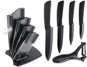 img 3 attached to 🔪 High-Quality Ceramic Knife Set: 6-Piece Kitchen Cutlery Set with Rust-proof, Stain-resistant Ceramic Blades and Holder - Black2