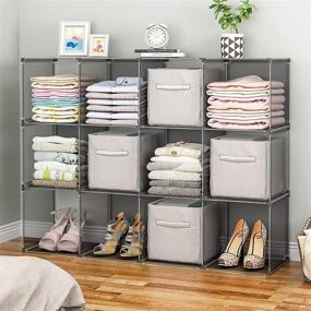 img 2 attached to 📦 Aeitc 12-Cube Portable Storage Organizer | Dark Grey Cube Storage Shelves for Room Organization | Cubby Shelving Bookshelf | Clothes & Toy Organizer Cabinet