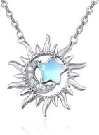 trishula moon star sun necklace: sterling silver crescent moon pendant with cubic zircon moonstone twinkling star, perfect birthday gift for women & girls - includes gift box! logo