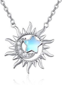 img 4 attached to TRISHULA Moon Star Sun Necklace: Sterling Silver Crescent Moon Pendant with Cubic Zircon Moonstone Twinkling Star, Perfect Birthday Gift for Women & Girls - Includes Gift Box!