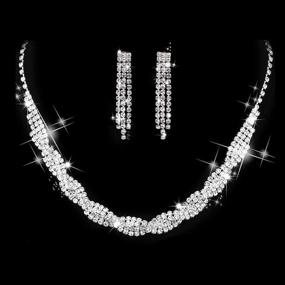 img 4 attached to Unicra Necklace Earrings Rhinestone Bridesmaid Women's Jewelry