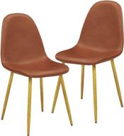 🪑 set of 2 greenforest dining chairs, vintage camel brown pu leather upholstered side chairs with metal legs - mid century modern kitchen room chairs логотип