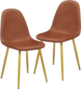 img 4 attached to 🪑 Set of 2 GreenForest Dining Chairs, Vintage Camel Brown PU Leather Upholstered Side Chairs with Metal Legs - Mid Century Modern Kitchen Room Chairs