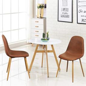 img 2 attached to 🪑 Set of 2 GreenForest Dining Chairs, Vintage Camel Brown PU Leather Upholstered Side Chairs with Metal Legs - Mid Century Modern Kitchen Room Chairs