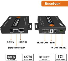 img 1 attached to 🔌 J-Tech Digital HDBaseT 4K@60HZ HDMI Extender: Премиальное качество CAT6-решение с одним кабелем (230 футов @ 1080P / 131 фут @ 4K), поддержка HDCP2.2, глубокая цветопередача, двойной ИК-передатчик, поддержка DTS/Dolby Digital, CEC, RS232.