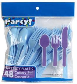 img 3 attached to Heavy Duty Baby Blue Plastic Cutlery Set 🍽️ - 96 Pieces: Spoons, Forks, Knives - Light Blue