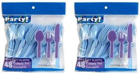 img 4 attached to Heavy Duty Baby Blue Plastic Cutlery Set 🍽️ - 96 Pieces: Spoons, Forks, Knives - Light Blue