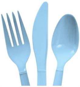 img 2 attached to Heavy Duty Baby Blue Plastic Cutlery Set 🍽️ - 96 Pieces: Spoons, Forks, Knives - Light Blue