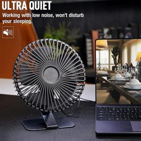 img 2 attached to Enhance Your Workspace with the 2021 Upgraded 6 INCH USB Desk Fan: Powerful Airflow, 4 Speeds, Whisper Quiet, 90° Tilt, 4.9 ft Cord, Black Metal Finish Bracket