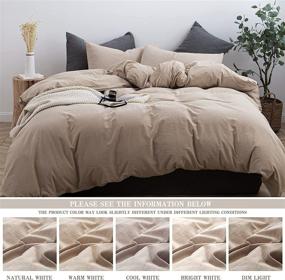 img 1 attached to 🐻 TIPTOE BEAR Washed Cotton Duvet Cover Set - 3 Piece Bedding with Zipper Closure, Ultra Soft & Breathable - Includes 1 King Size Duvet Cover and 2 Pillow Shams - Beige, 104"x 90" (No Comforter)