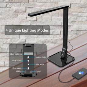 img 3 attached to 💡 Fugetek LED Desk Office Lamp: 27 Eye-Caring Recessed LEDs, 5-Level Brightness, 4-Lighting Modes, USB Charging Port, Touch Control