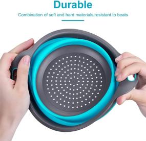 img 3 attached to 🥦 Collapseable Colander Basket Set of 2, Silicone Telescopic Drain Tool for Washing Vegetables and Fruits – Small & Big Sizes with Handle, Ideal for Kitchen, Home, and Restaurant – Round Shape in 3 Colors (Blue)