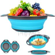 🥦 collapseable colander basket set of 2, silicone telescopic drain tool for washing vegetables and fruits – small & big sizes with handle, ideal for kitchen, home, and restaurant – round shape in 3 colors (blue) logo