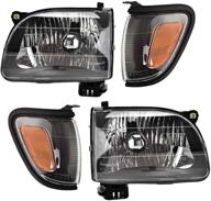 🔦 black housing amber reflector clear lens & black trim corner light combination set compatible with tacoma pickup truck 2001-2004, replacement headlight gtytc01-a4 - oe # 81150-04110 81110-04110 logo