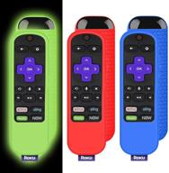 📺 protective silicone case for tcl roku tv steaming stick 3600r remote control - 3 pack (glow green, blue, red) logo