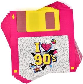 img 1 attached to 🎉 90's Party Supplies Set with 24 9" Paper Plates, 24 7" Plates, 24 9 Oz Cups, and 50 Lunch Napkins - Perfect for Computer Fun Theme, Floppy Disk, CD, I Love The 1990's Throwback Neon Retro Birthday Celebration Decor